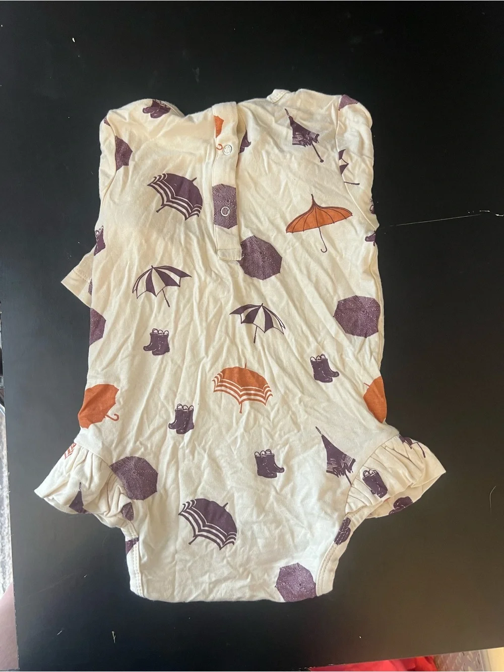 kate quinn Cream Bamboo Long-Sleeve Bodysuit with Purple and Rust Umbrella Print